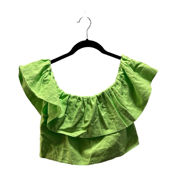 Green Ruffled Off-Shoulder Crop Top - Picture 1 of 3